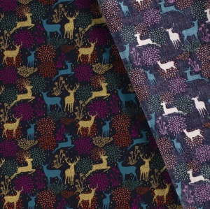 Material bumbac - Christmas Reindeers Navy - Img 3