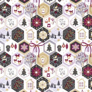 Material bumbac Craciun - Christmas Patchwork Pink - Img 3