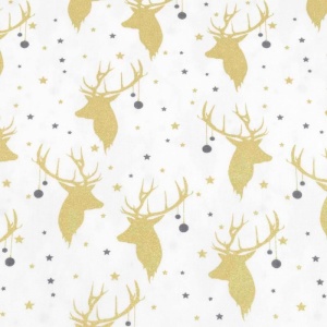 Material bumbac Craciun - Gold Stags Ivory 16705/051