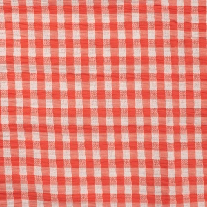 Material bumbac Seersucker Jacquard- Checks Coral White - Img 3