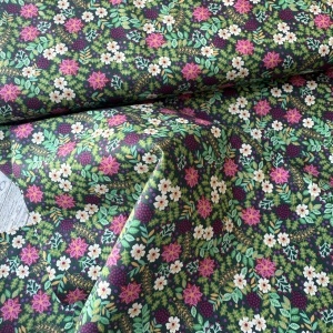 Material Craciun Poplin - Christmas Flowers Green
