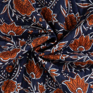 Material matlasat cu doua fete - Ethnic Flowers Blue Cognac - Img 3