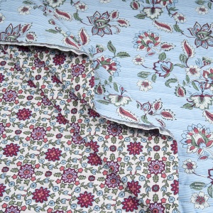 Material matlasat din bumbac cu doua fete - Folk Stripes Blue