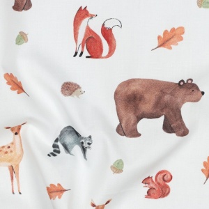 Poplin imprimat - Forest Friends White