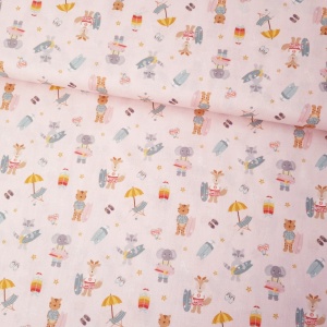 Poplin imprimat - Summer Holyday Animals Pink - Img 2