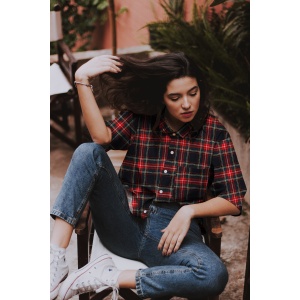 Bumbac flanel in carouri tartan - Navy-Rosu, culoare Albastru/Rosu, compozitie 100% bumbac - imagine 4