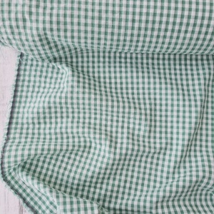 Bumbac gofrat Seersucker cu carouri Vichy - Verde deschis - Img 3