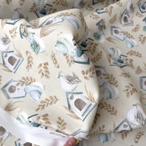Bumbac imprimat digital cu pasarele - Chirpy Beige