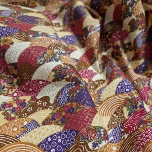 Bumbac imprimat japonez cu insertii aurii - Paysage Multicolor
