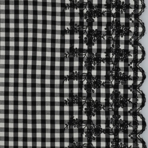 Bumbac in carouri cu bordura brodata - Checks Black