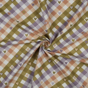 Cupon 47 cm - Finet de bumbac imprimat - Check Hearts Green - Img 2