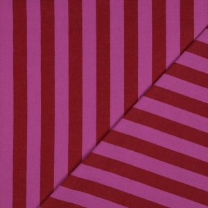 Cupon 50cm - Material bumbac prespalat in dungi Yarn Dyed - Red Fuchsia - Img 3