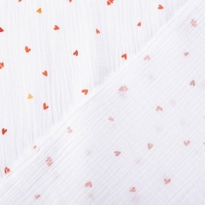 Cupon 65 cm - Muselina imprimata cu inimioare - Coreo White - Img 2