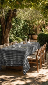 Cupon 80cm - Bumbac in carouri cu bordura brodata - Checks Black - Img 5