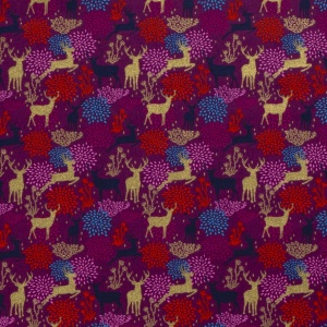 Material bumbac - Christmas Reindeers Wine