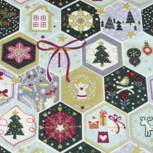 Material bumbac Craciun - Christmas Patchwork Mint 16713/022 - Img 1