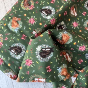 Material Craciun Poplin - Christmas Horses Green - Img 2