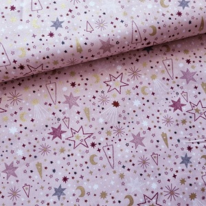 Material Craciun Poplin - Shooting Stars Pink - Img 2