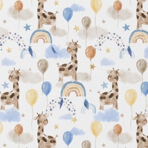 Poplin imprimat digital cu girafe si baloane- Sophie