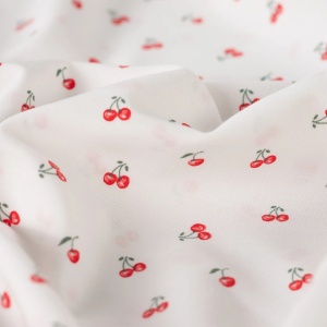 Poplin imprimat - Mini Cherry Ecru