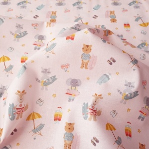Poplin imprimat - Summer Holyday Animals Pink - Img 3