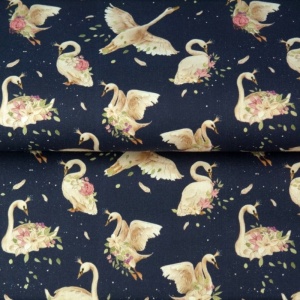 Poplin Imprimat - Swans Navy