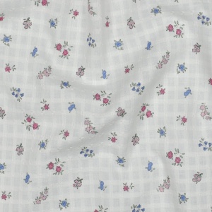 Voal de bumbac brodat dobby - Cheks Flower White