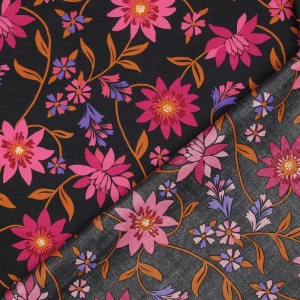Batist - Voal de bumbac imprimat - Flowers Black - Img 2