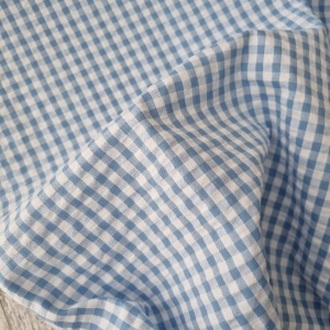 Bumbac gofrat Seersucker cu carouri Vichy - Bleu