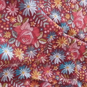 Bumbac imprimat digital - Embroidery Flowers Red