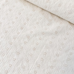 Bumbac Seersucker uni cu broderie - Floral Stripe Ecru - Img 5