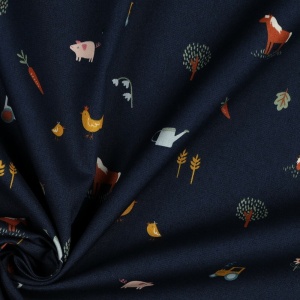 Cupon 80 cm - Poplin imprimat - Farm Life Navy - Img 2