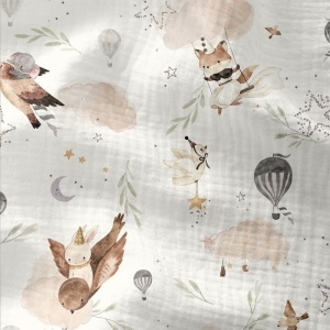 Cupon 80cm - Muselina premium imprimata digital cu animalute - Magic Sky