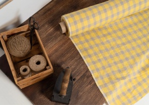 Material 100% In prespalat - Gingham Yellow-grey - Img 2