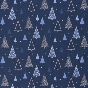 Material bumbac - Christmas Trees Navy