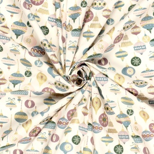 Material Craciun Poplin - Christmas Balls Ivory