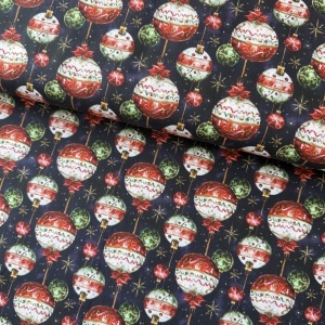 Material Craciun Poplin - Retro Christmas Globes