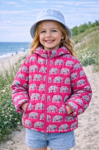 Material matlasat din voal de bumbac - Elephant Stripe Fuchsia - Img 2