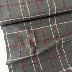 Material tesut din amestec de in si bumbac - carouri clasice Gri - Img 2