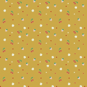 Poplin imprimat - Cherries & Flowers Ochre