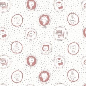 Poplin imprimat - Sweet Animals White-Blush