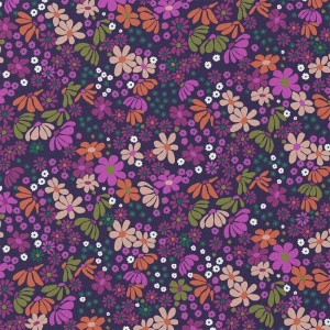 Bumbac imprimat cu flori - Violet Bouquet