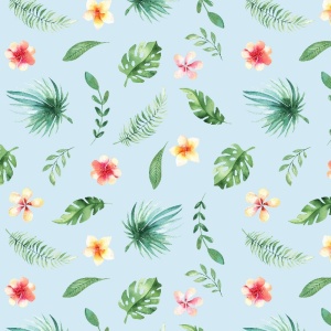 Bumbac imprimat digital - Leaves and Petals Blue