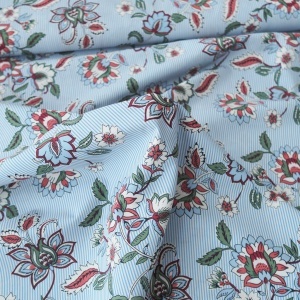Bumbac imprimat - Folk Stripes Blue - Img 3