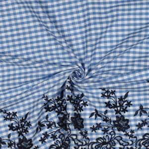 Bumbac in carouri cu bordura brodata - Checks Blue