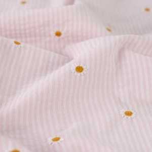 Bumbac Seersucker in dungi cu broderie - Daisy Rose