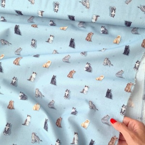 Cupon 40cm - Poplin imprimat - Cats Blue - Img 3