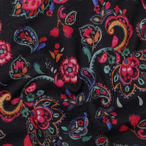 Cupon 40cm - Voal de bumbac imprimat digital - Paisley Floral Black