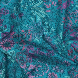 Cupon 60 cm - Poplin premium imprimat - Abstract Flowers Petrol