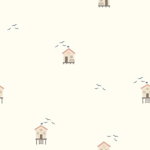Jerse Bumbac imprimat cu casute- Summer Cottage
